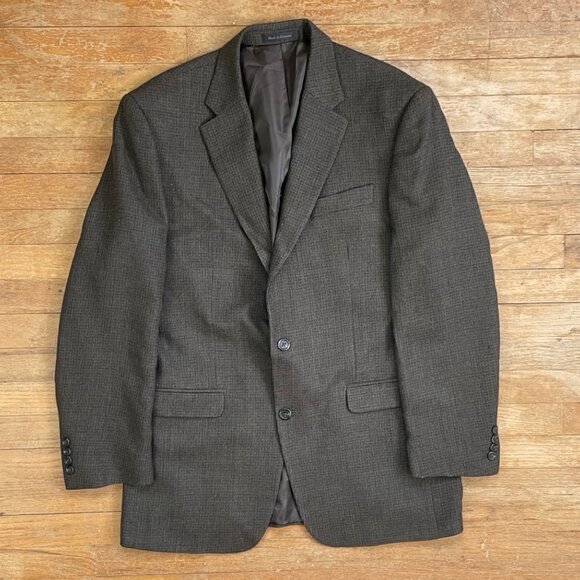 Vintage Mens Micro Plaid Wool Blazer Size 40L 90s Chaps Olive Sport Coat Jacket